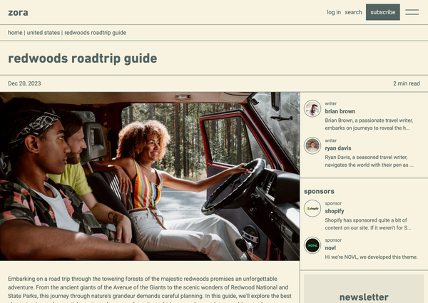 screenshot of an article blog post on the zora theme Shopify demo store