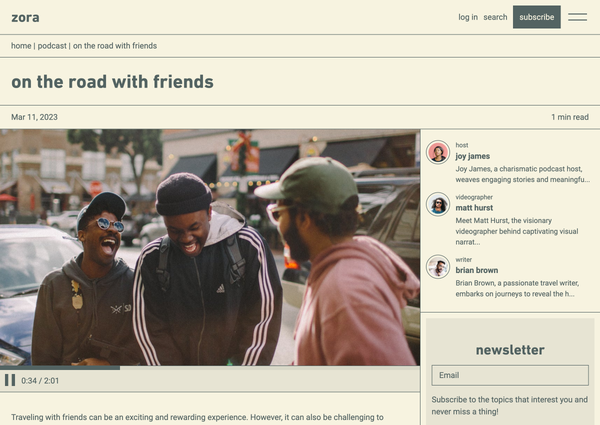 screenshot of an audio blog post on the zora theme Shopify demo store