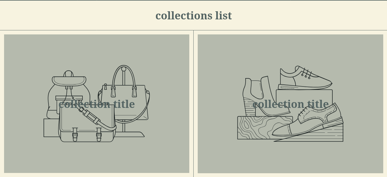 screenshot of the inline collections section in the zora Shopify theme