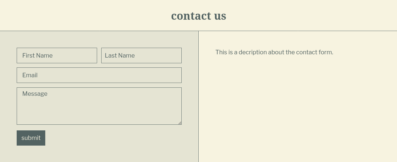 screenshot of the contact form section in the zora Shopify theme