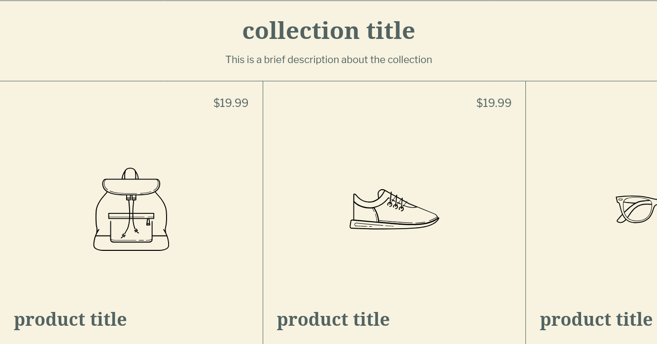 screenshot of the featured collection section in the zora Shopify theme