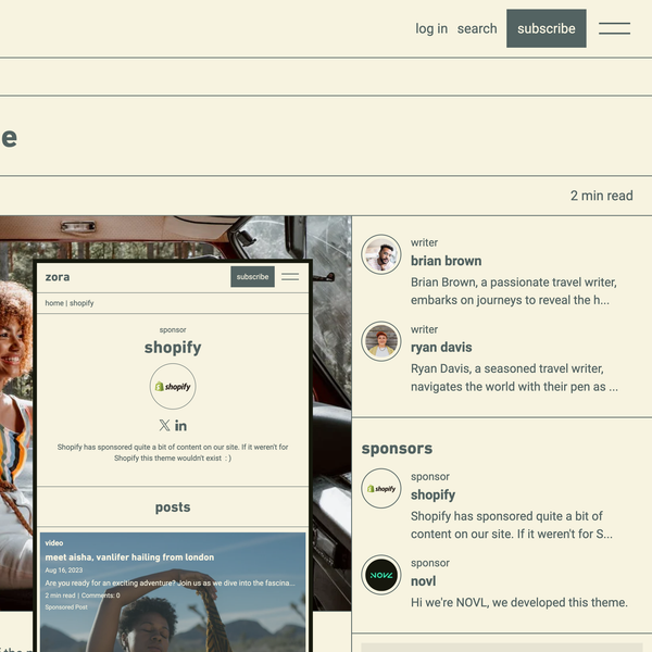 screenshot of sponsor section of an audio blog post on the zora theme Shopify demo store